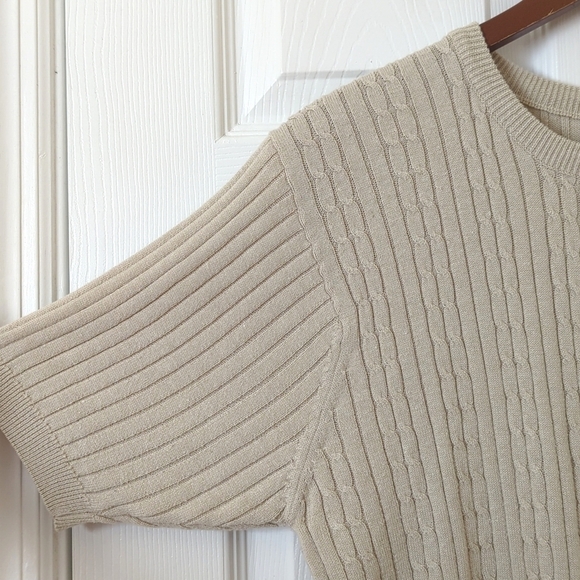 Casual Corner 90's Vintage Cable & Ribbed Knit Short Sleeve Crewneck Top Beige M - Picture 3 of 9